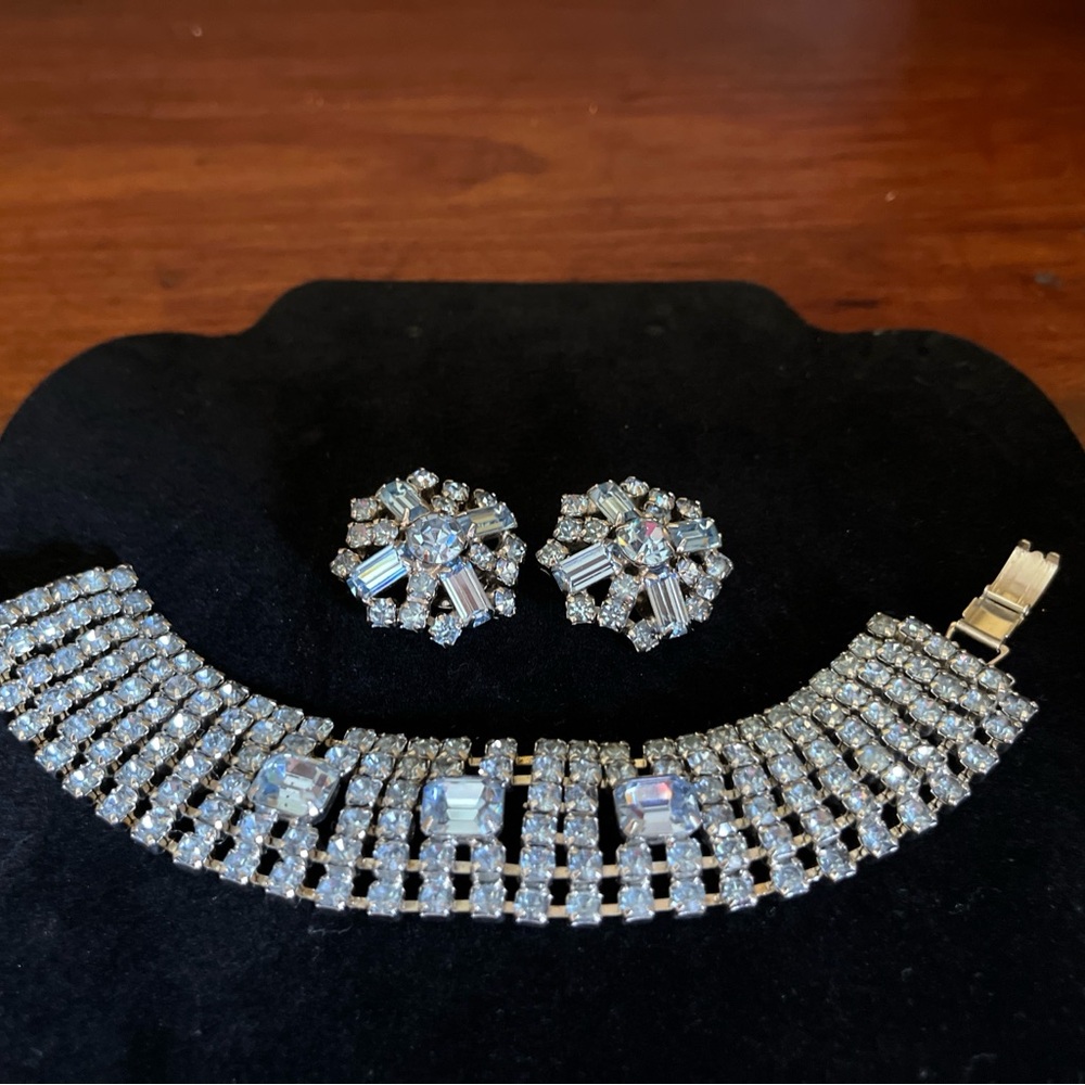 Elegant pale blue Crystal Bracelet and Earring Set. A gorgeous Vintage set.